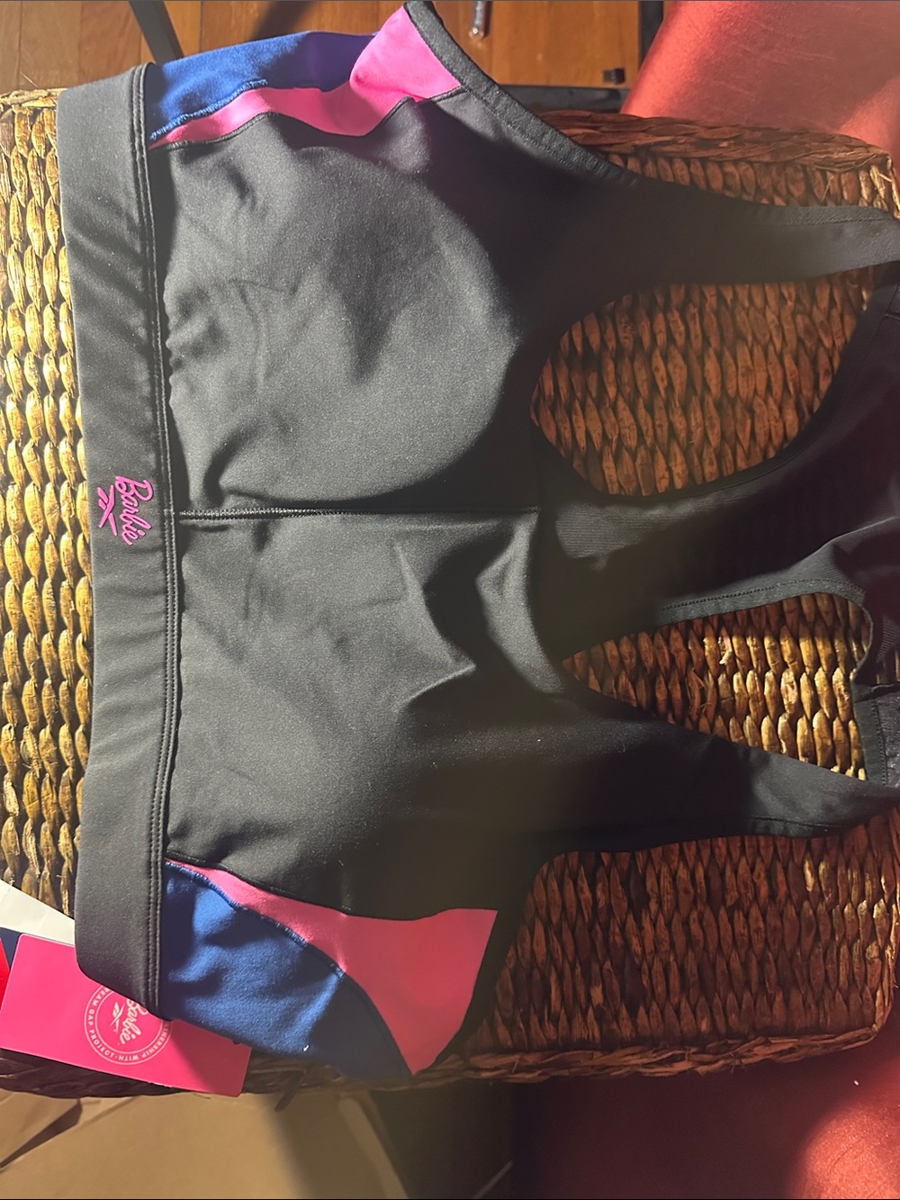 Barbie Black Sports Bra with Pink and Blue Accents